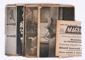 1941-1943 A Képes Vasárnap 10 db száma a II. világháború idejéből + A Magyar Szó I. évf. 23. száma, a címlapon: Riport egy ,,szétpofozott zsidó szerkesztőségről" [...], 4 p. Vegyes állapotban.