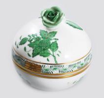 Herendi Apponyi zöld bonbonier rózsa fogóval. Jelzett, hibátlan, d: 7,5 cm
