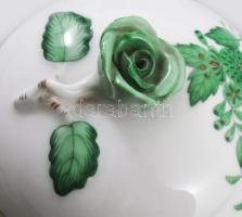 Herendi Apponyi zöld bonbonier rózsa fogóval. Jelzett, hibátlan, d: 7,5 cm