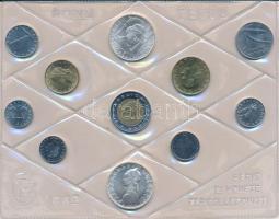 Olaszország 1992. 1L-500L (11xklf) forgalmi sor fóliatokban és műbőrtokban, tanúsítvánnyal. Benne: 1992R 500L Ag "Kolumbusz hajói", 1992R 500L Ag "Piero della Francesca halálának 500. évfordulója" T:UNC Italy 1992. 1 Lira - 500 Lire (11xdiff) coin set in foil pack and faux leather case, with certificate, including 1992R 500 Lire Ag "Columbus' Ships", 1992R 500 Lire Ag "500th Anniversary of the Death of Piero della Francesca" C:UNC