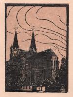 Mühlfeith János (működött a XX. sz. első felében): Szt. Rókus-templom (Szeged), 1919. Fametszet, hártyapapír, jelzett a metszeten. Paszpartuban. 10x7 cm