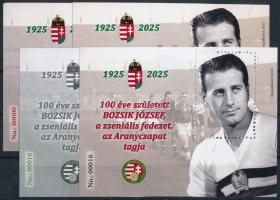 2025 100 éve született Bozsik József 4 db-os emlékív garnitúra No. 00016 + 00000 sorszámmal