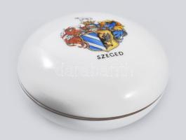 Herendi Szeged város címerével ellátott porcelán bonbonniere Kézzel festett, jelzett, hibátlan 8 cm