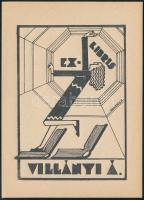 Dinnyés Ferenc (1886-1958): Ex libris Villányi Á. (art deco könyvjegy). Klisé, papír, jelzett a klisén, 9x6,5 cm