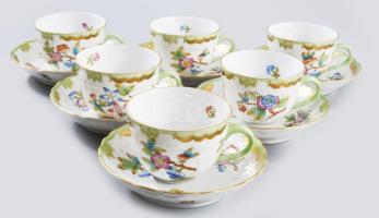 Herendi Viktória mintás 6 személyes mokkás / kávés készlet. Jelzett, teljes, a kancsó rózsa fogóján ...