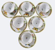 Herendi Viktória mintás 6 személyes mokkás / kávés készlet. Jelzett, teljes, a kancsó rózsa fogóján ...