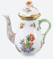 Herendi Viktória mintás 6 személyes mokkás / kávés készlet. Jelzett, teljes, a kancsó rózsa fogóján ...