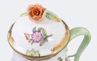 Herendi Viktória mintás 6 személyes mokkás / kávés készlet. Jelzett, teljes, a kancsó rózsa fogóján ...