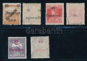 Baranya I. 1919 3 db bélyeg gépszínányomattal + támpéldányok, Bodor vizsgálójellel