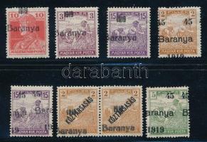 Baranya I. 1919 8 db elcsúszott felülnyomattal, Bodor vizsgálójellel
