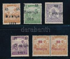 Baranya I. 1919 6 db bélyeg lemezhibákkal, Bodor vizsgálójellel