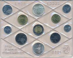 Olaszország 1986. 1L-500L (11xklf) forgalmi sor fóliatokban és műbőrtokban, tanúsítvánnyal. Benne: 1...