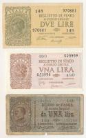 Olaszország 1914. 1L + 1944. 1L + 2L T:F-VG Italy 1914. 1 Lira + 1944. 1 Lira + 2 Lira C:F-VG