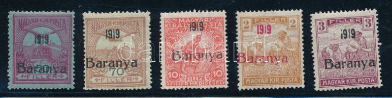 Baranya I. 1919 5 db bélyeg vékony "1"-es számmal, Bodor vizsgálójellel