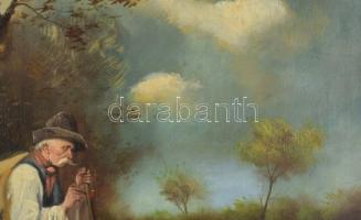Zubor Rezső (?-?), működött a XX. sz. első felében: Pipázó vándor. Olaj, vászon, Jelzett. Dekoratív ...