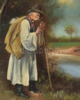 Zubor Rezső (?-?), működött a XX. sz. első felében: Pipázó vándor. Olaj, vászon, Jelzett. Dekoratív ...