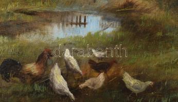 Zubor Rezső (?-?), működött a XX. sz. első felében: Élet az udvaron. Olaj, vászon. Jelzett. Dekoratí...