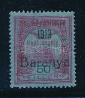Baranya I. 1919 Hadisegély II. 50f Bodor vizsgálójellel (gumihiba / gum disturbance)