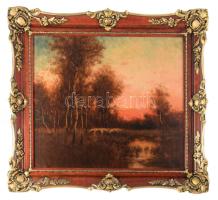 Olvashatatlan jelzéssel (Újházy Ferenc?): Naplemente. Olaj, vászon. Dekoratív fakeretben. 50x60 cm