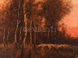 Olvashatatlan jelzéssel (Újházy Ferenc?): Naplemente. Olaj, vászon. Dekoratív fakeretben. 50x60 cm