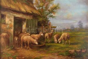 Kovács József (1948-): Báránykák. Olaj, farost, jelzett, dekoratív fakeretben, 40x60 cm