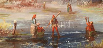 Kovács József (1948-): Téli táj. Olaj, farost, jelzett, fakeretben, 40x60 cm