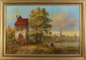 Kovács József (1948-): Holland táj. Olaj, farost, jelzett, fakeretben, 40x60 cm