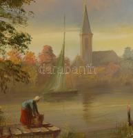 Kovács József (1948-): Holland táj. Olaj, farost, jelzett, fakeretben, 40x60 cm