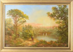 Kovács József (1948-): Kőhíd. Olaj, farost, jelzett, fakeretben, 40x60 cm