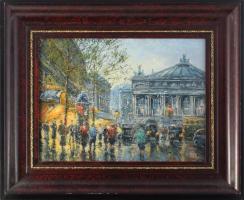 Szert Károly (1955-): Párizsi utca. Olaj, farost, jelzett. Dekoratív fakeretben, 30×40 cm