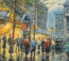 Szert Károly (1955-): Párizsi utca. Olaj, farost, jelzett. Dekoratív fakeretben, 30×40 cm