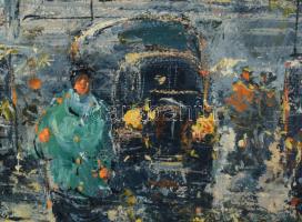 Szert Károly (1955-): Párizsi utca. Olaj, farost, jelzett. Dekoratív fakeretben, 30×40 cm