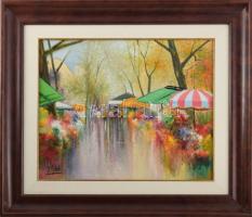 Olvashatatlan jelzéssel: Piac. Olaj, vászon. Dekoratív fakeretben, 33×41 cm