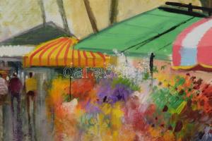 Olvashatatlan jelzéssel: Piac. Olaj, vászon. Dekoratív fakeretben, 33×41 cm