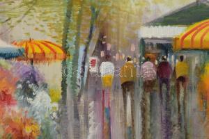 Olvashatatlan jelzéssel: Piac. Olaj, vászon. Dekoratív fakeretben, 33×41 cm