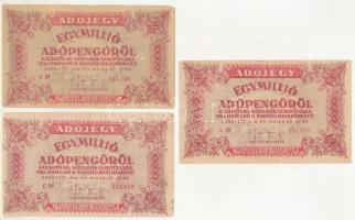 1946. 1.000.000AP fordított címerrel (3x) T:F-VG egyiken nagyobb szakadás