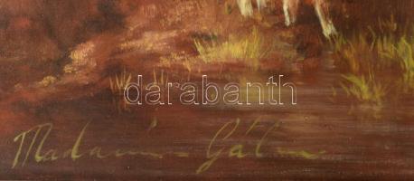 Madarász Gábor (1964-): Tehénitatás. Olaj, farost. Jelzett. Dekoratív fakeretben. 40x50 cm