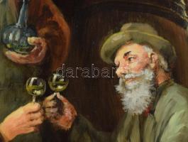 Madarász Gábor (1964-): Jóbarátok. Olaj, farost. Jelzett. Dekoratív fakeretben. 40x30 cm