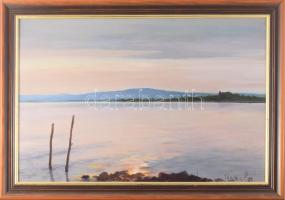 Péntek Éva (-): Pirkadat. Olaj, farost, jelzett, fakeretben, 40×60 cm