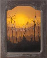 M. Molnár István (1953-2009): Esti köd. Olaj, farost, jelzett, fakeretben, 43×32 cm