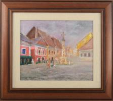 Aba Szőcs László (1944-2018): Szentendre, főtér. Olaj, vászon, faroston. Jelezve jobbra lent. Fakeretben, 25x30 cm.