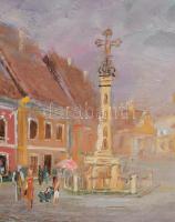 Aba Szőcs László (1944-2018): Szentendre, főtér. Olaj, vászon, faroston. Jelezve jobbra lent. Fakere...