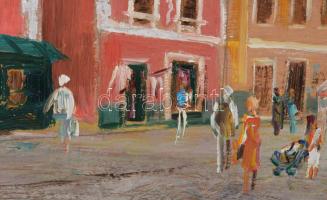 Aba Szőcs László (1944-2018): Szentendre, főtér. Olaj, vászon, faroston. Jelezve jobbra lent. Fakere...