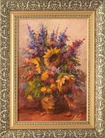 Kovács József (1948-): Csendélet. Olaj, farost, jelzett, dekoratív fakeretben, 34x24 cm