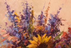 Kovács József (1948-): Csendélet. Olaj, farost, jelzett, dekoratív fakeretben, 34x24 cm