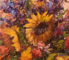 Kovács József (1948-): Csendélet. Olaj, farost, jelzett, dekoratív fakeretben, 34x24 cm