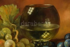 Madarász Gábor (1964-): Szőlős csendélet. Olaj, farost. Jelzett. Dekoratív fakeretben. 20x30 cm