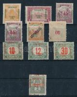 Szeged 1919 10 db bélyeg, köztük elcsúszott felülnyomatok is, Bodor vizsgálójellel