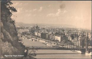 ca 1940 Budapest, Erzsébet híd, szállodák. nagy méretű turisztikai fotó, eredeti nagyítás, eredeti kézi feliratozással 40x25 cm