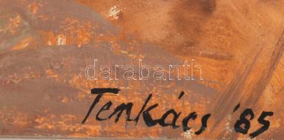 Tenkács Tibor (1913-1998): Októberi mezőn, 1985. Olaj, farost, jelzett. Hátoldalán autográf feliratt...
